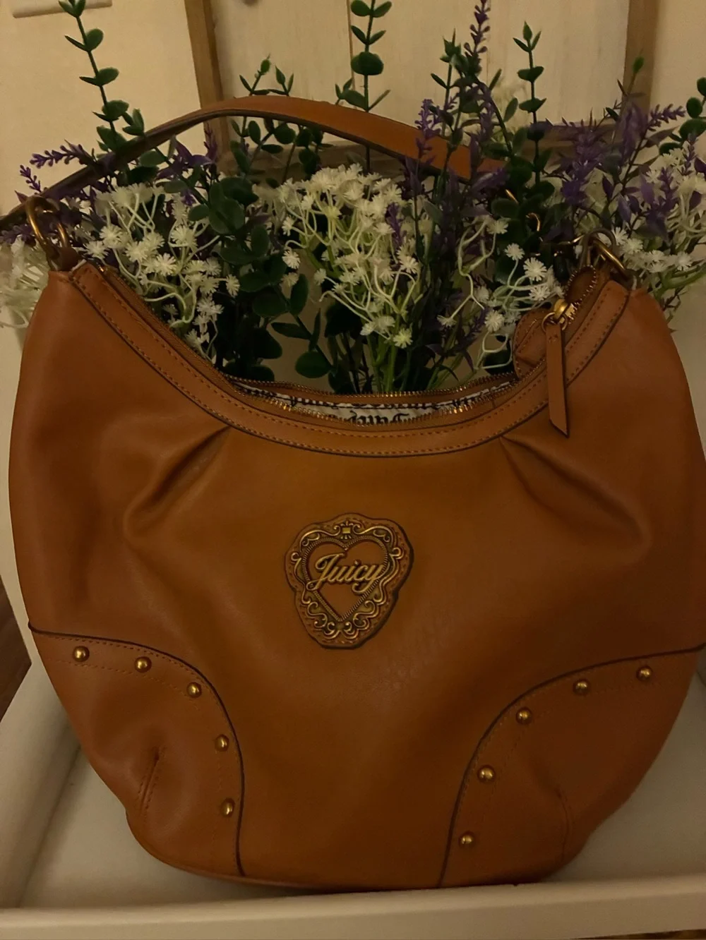 JUICY COUTURE Cognac Leather Hobo with Gold Accents.  NWOT